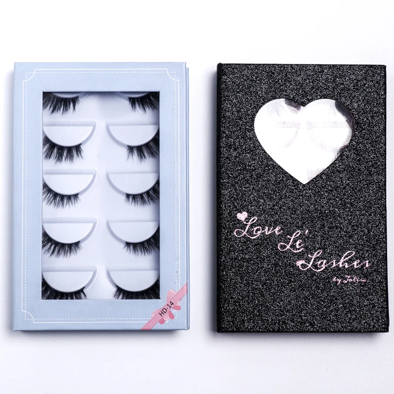 Qingdao Factory Vendor 3D Faux Mink Eyelashes Vegan Half Band Nature Invisible USA Market 5 Pairs Lashes Set Book