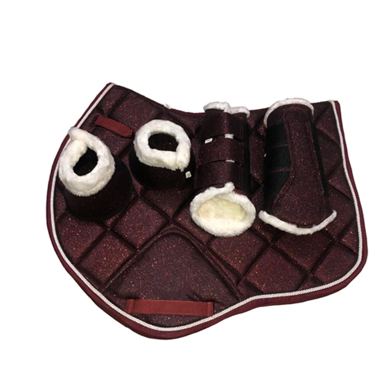 New Arrival Wholesale High quality Green Color Saddle Pads Set Cheap price Customize printing English Horse Saddle pad set i