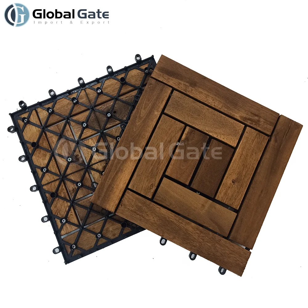 Easy installation wood deck tiles interlocking Acacia outdoor decking tiles wood floor