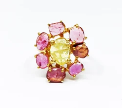 Sterling Silver 925 Gold Plated diamond Supplier Wholesaler Custom Handmade Unisex Everyday Wear Multi Tourmaline Gemstone Rings