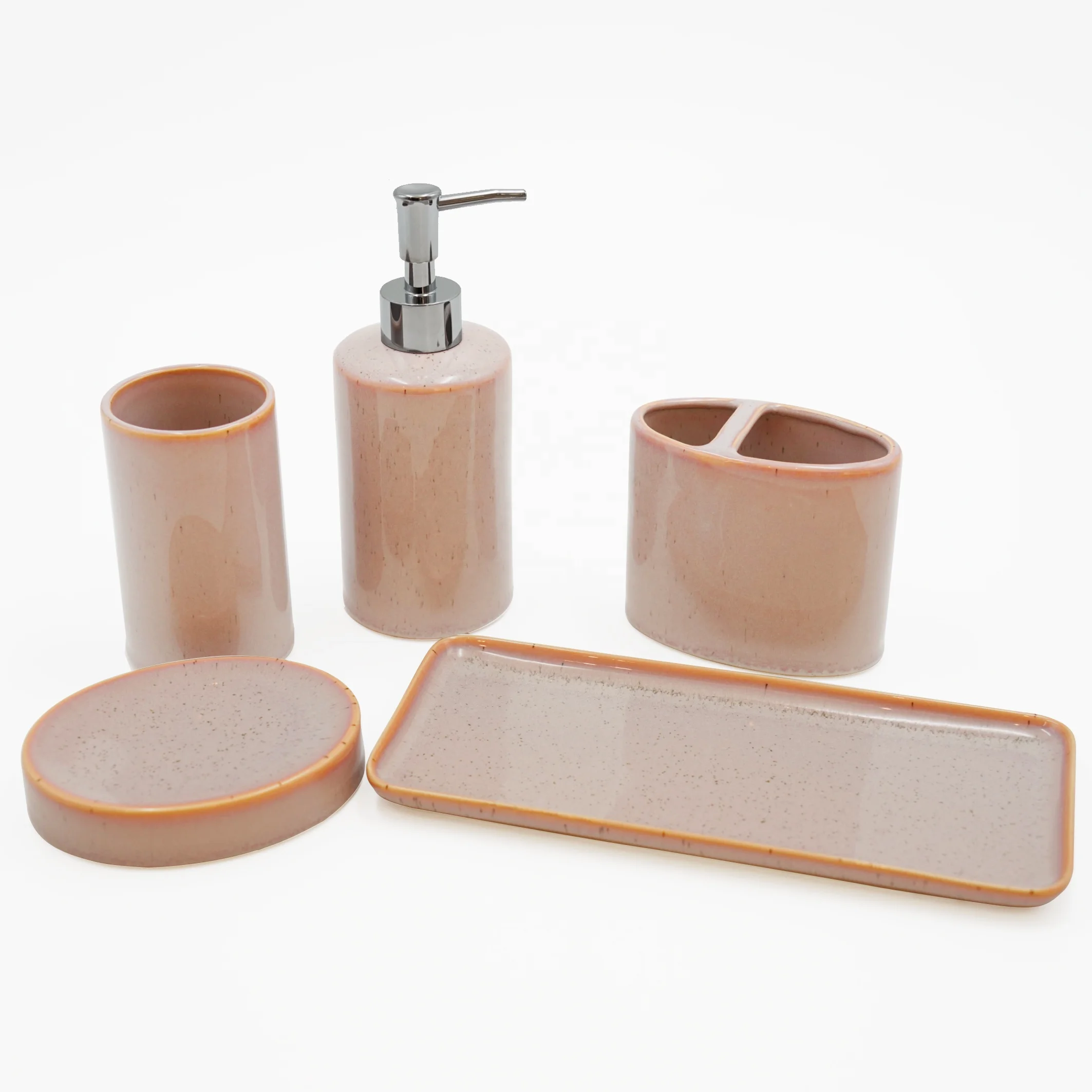 Stoneware collection - reactive glaze in Blush color Bathroom Accessories