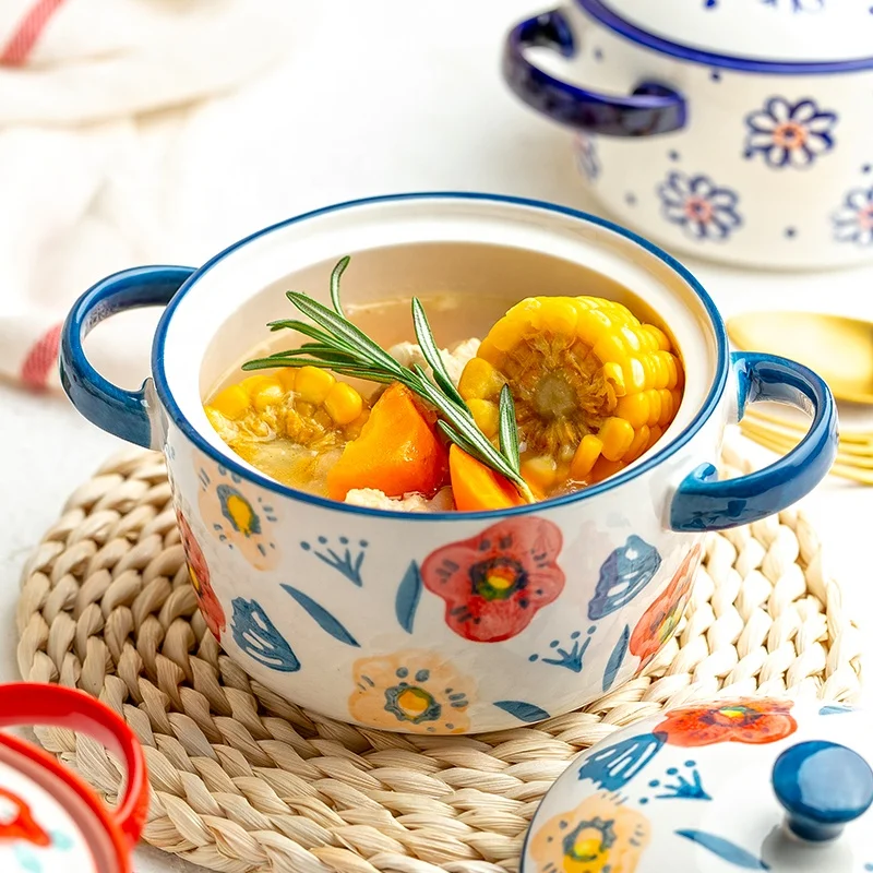 
Jade-cer hand-painted ceramic porcelain soup bowl tureen with lid with handles 