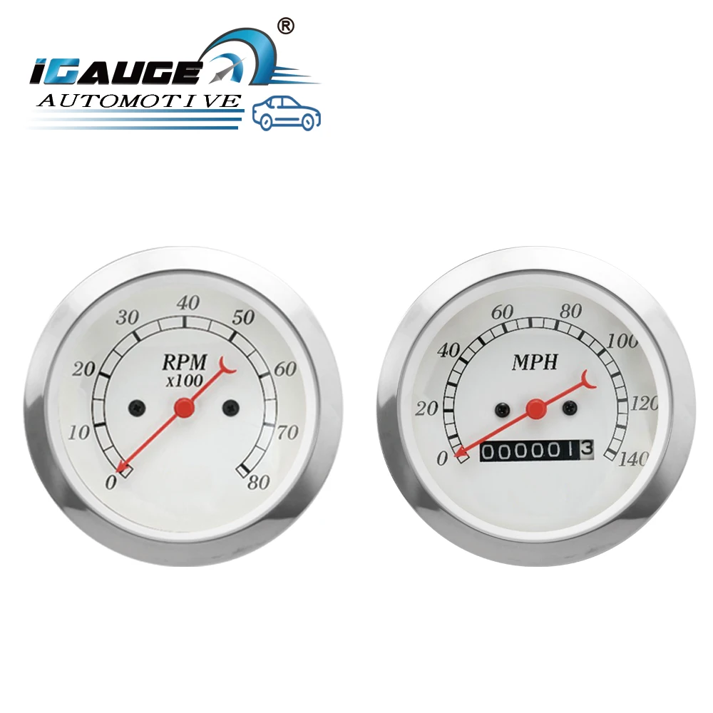 universal auto car 6 set gauge with mechanical speedometer white faceplate and red needle