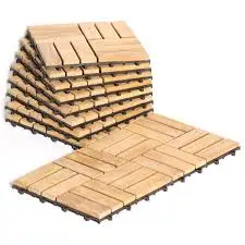 Interlocking Teak Wooden Decking tiles with Plastic Base easy to assemble environmentally friendly
