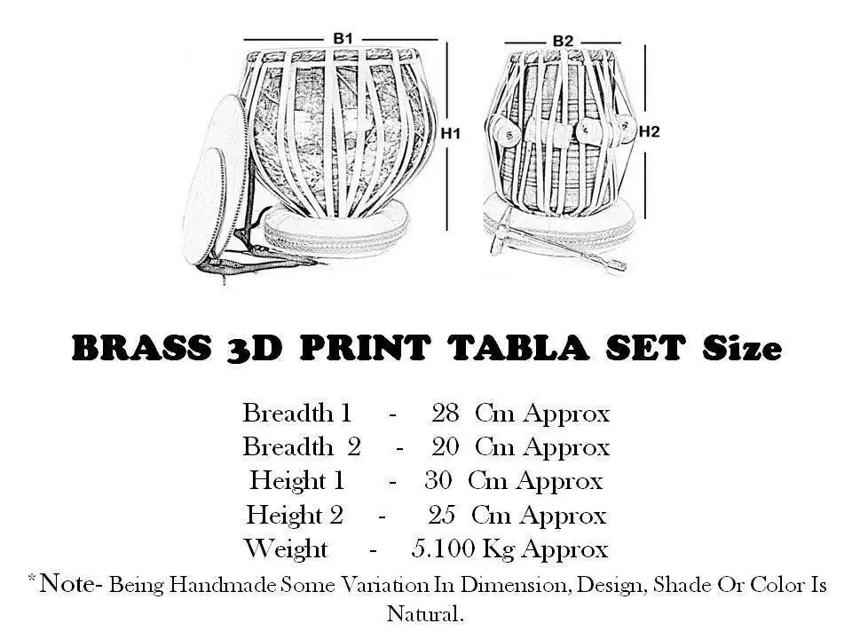 Indian Musical Instrument Professional High Quality Brass 3D Print Tabla Set With Bag