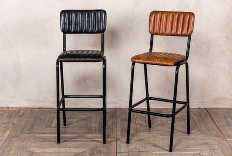 Vintage Leather bar Chair with Industrial Style Iron Frame and Black Seat Backrest for Kitchen, Pub, Bistro or Restaurant