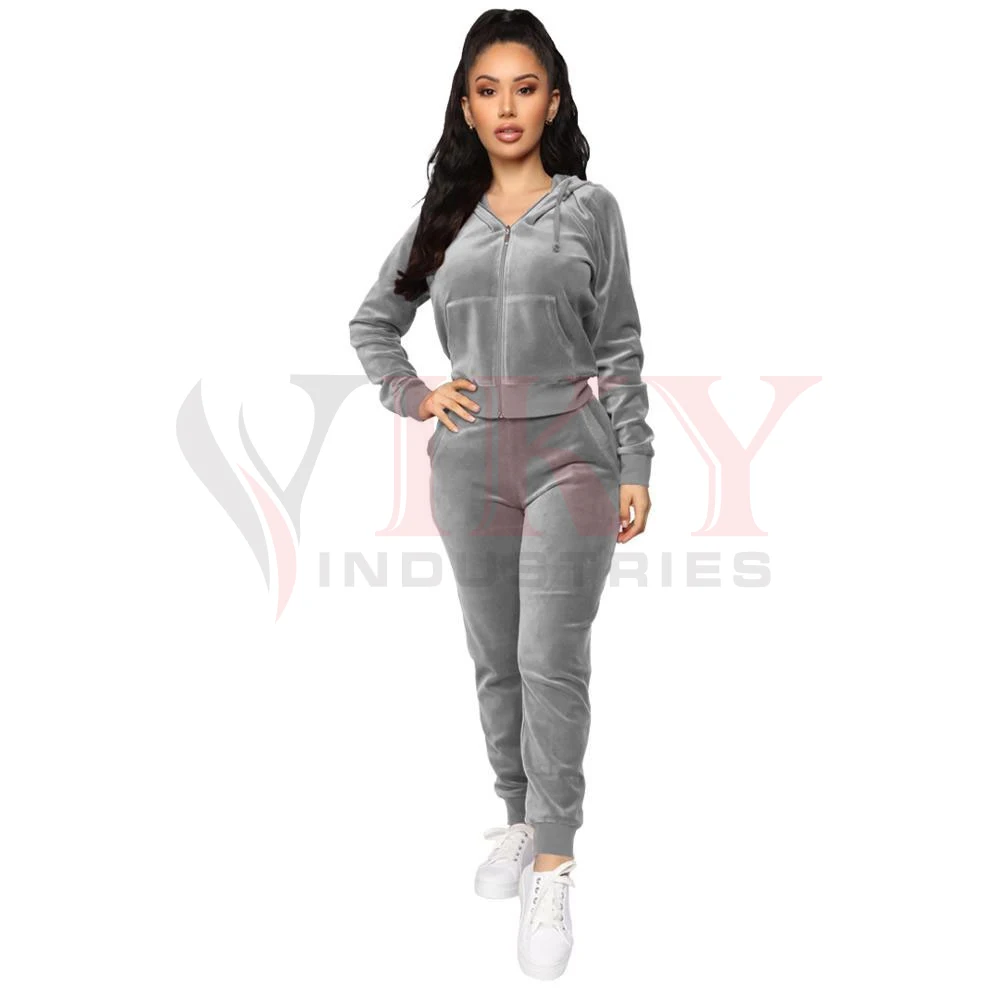 2020 Women 2 Piece Long Sleeve Velour Track Suit Clothing Apparel Jogger Women Winter Velvet Sweatsuit Crop Top Sets