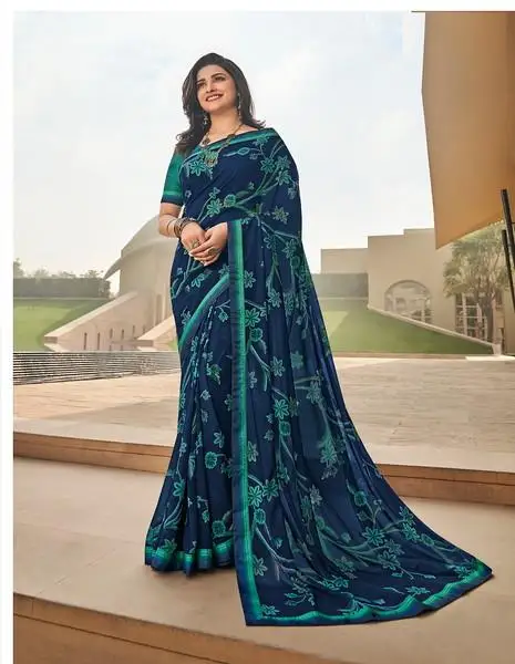 Most beautiful and attractive georgette heavy sequence work saree with blouse piece indian women wear cheap low price wholesale