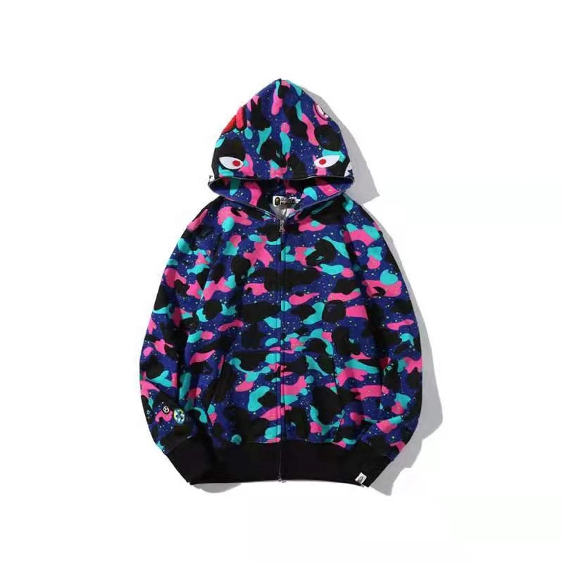 Wholesale High Quality Heavy Fleece Shark Hoodie Unisex Full Zip Up Bape Hoodies For Men Custom Logo Sweatshirt