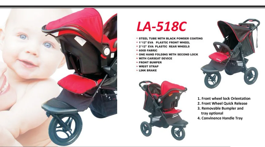 
luxury hybrid one hand folding with backrest recline and extra large canopy basket delight jog three wheels 3 in 1 baby stroller 