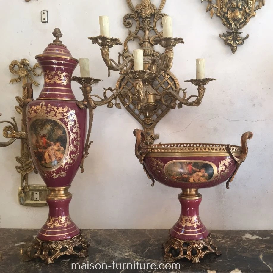 
European Style Sevres Ormulo Mounted Brass Royal Blue Porcelain Fruit Bowl 