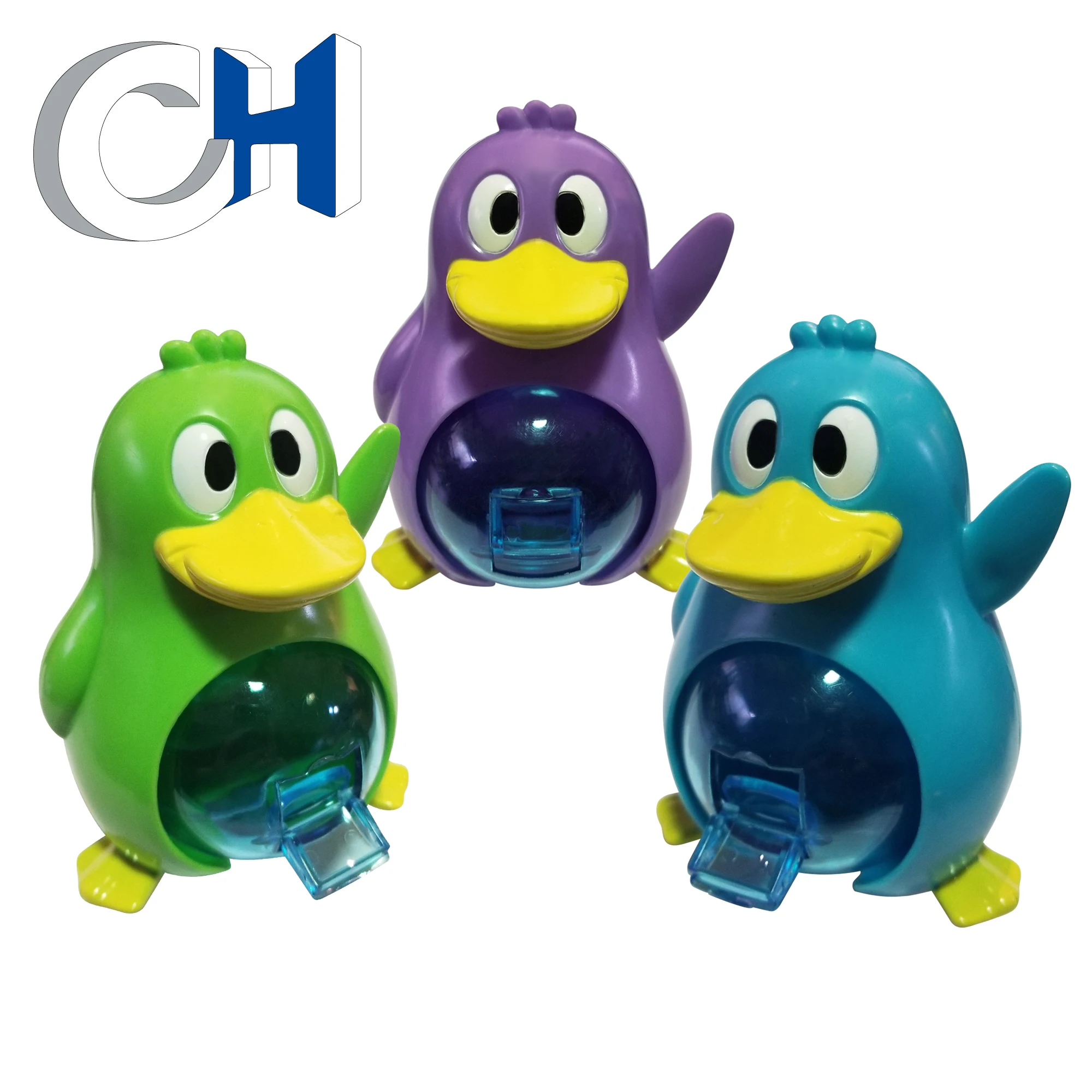 Customized Creative Colored Transparent Plastic animal penguin candy toy