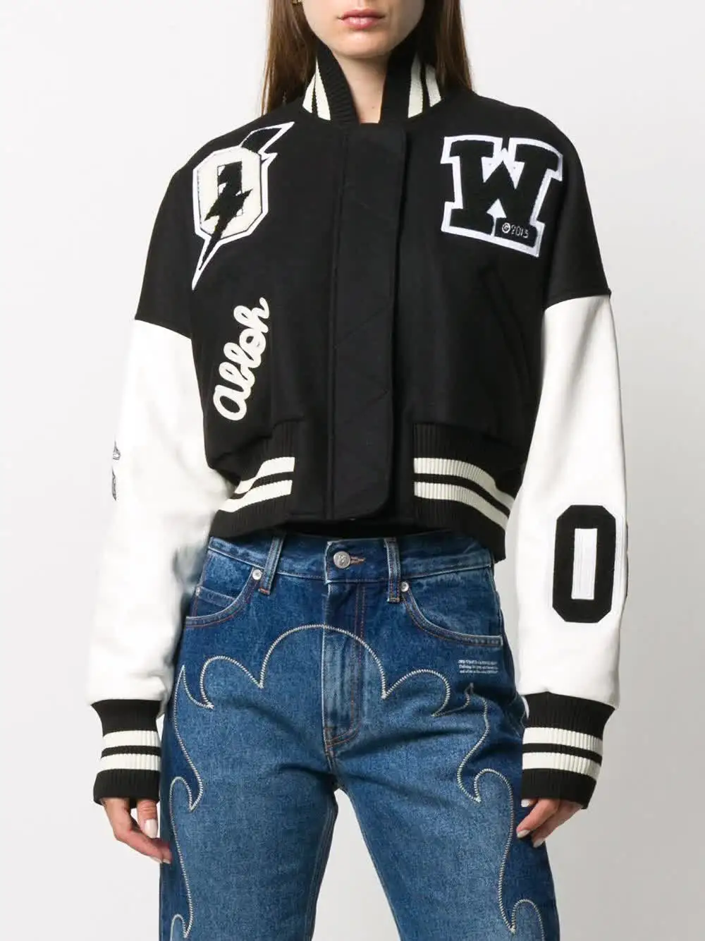 Wholesale High Quality Ladies Cropped Varsity Jacket