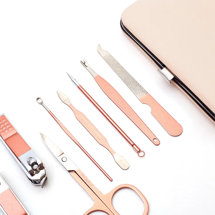 Manicure Set, 8 In 1 Professional Pedicure Kit Nail Scissors Grooming Kit with Pink Leather Travel Case
