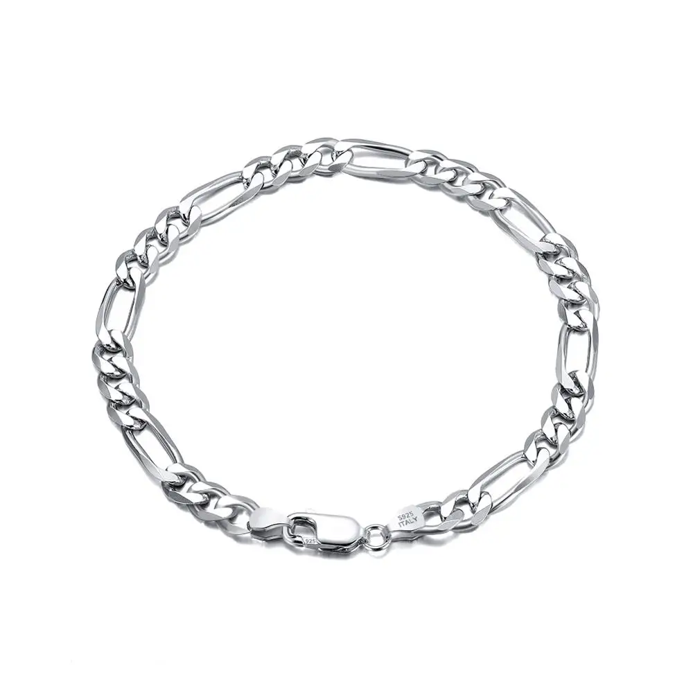 
RINNTIN SB66 Fashion 2020 Jewelry 925 Sterling Silver 5.0mm Diamond Cut Figaro Chain Bracelet for Women Men 