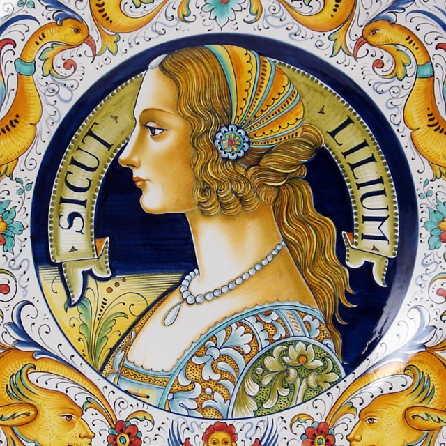 Handmade wall pottery plate woman portrait Italian Renaissance Art Hanging wall decorative ceramic plates