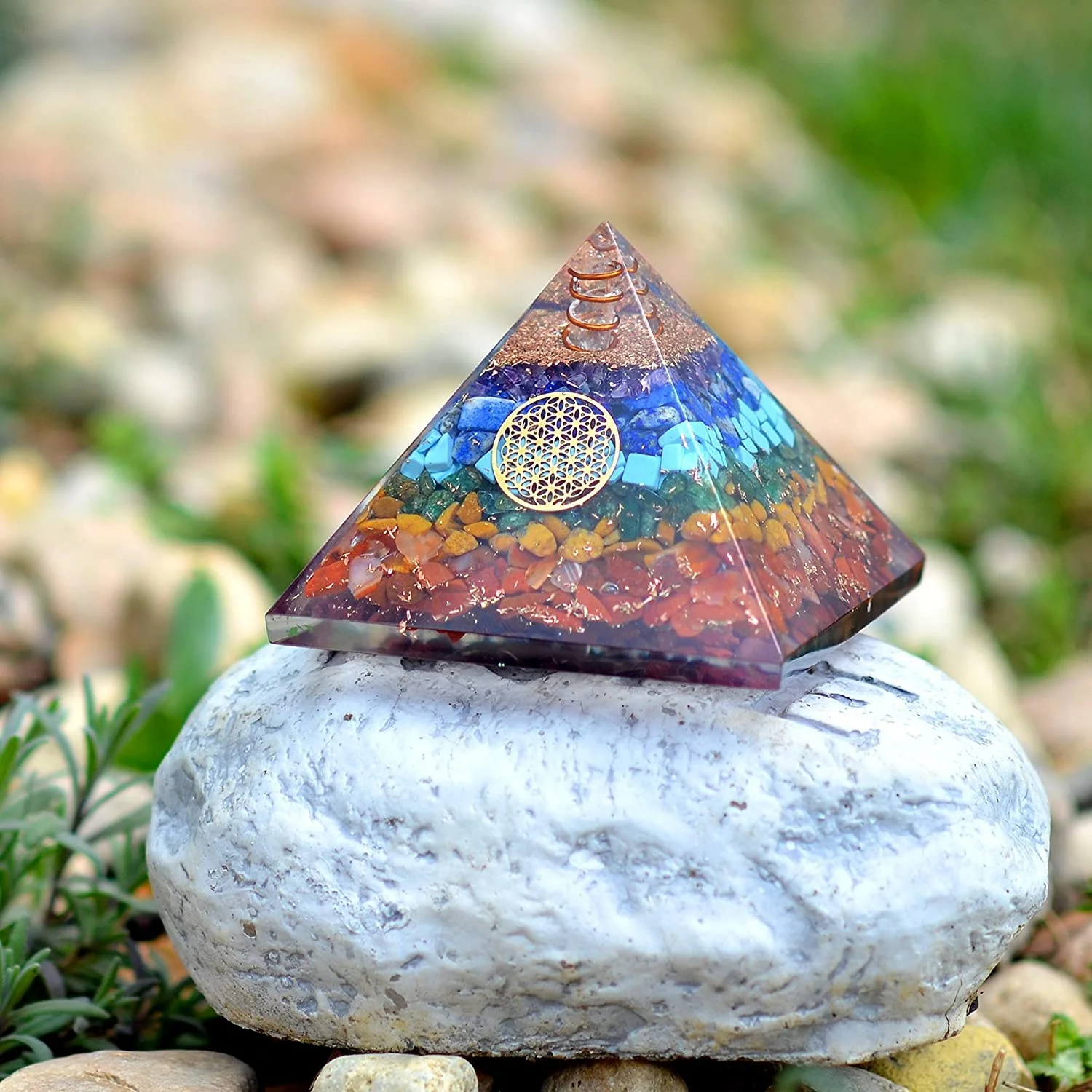 Harmonize Your Energy with Seven Chakra Orgone Pyramid Natural Healing Crystal Stones energy pyramid for Balance and Well being