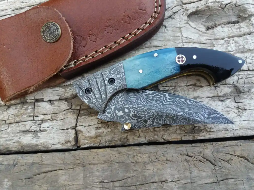 LWS884 Pocket Knife Folding Camping Hunting Damascus Steel Blade Foldable Stainless Item Packing Color Handle Weight Pieces