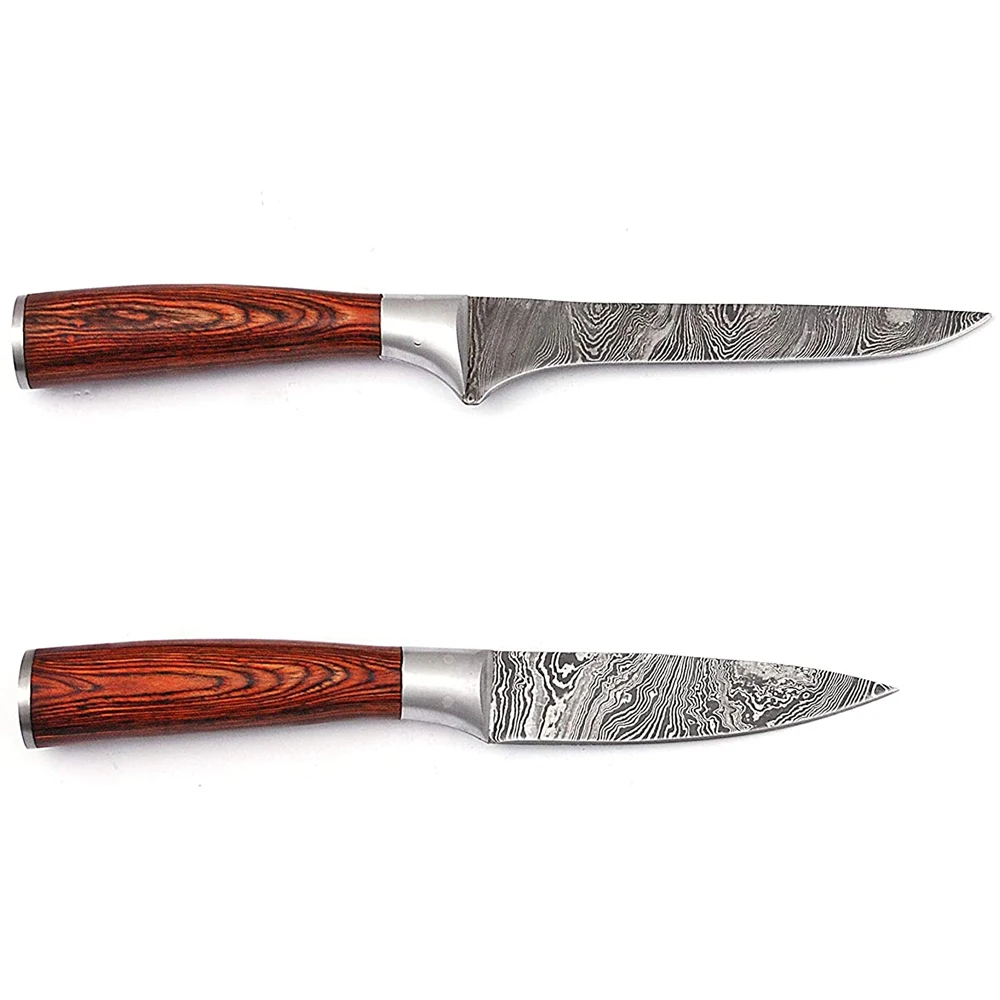 High Quality Custom Made Professional 9 Pieces Sharp Edge Damascus Steel Chef Kitchen Knife Set Perfect Hand Grip Smooth Cutting