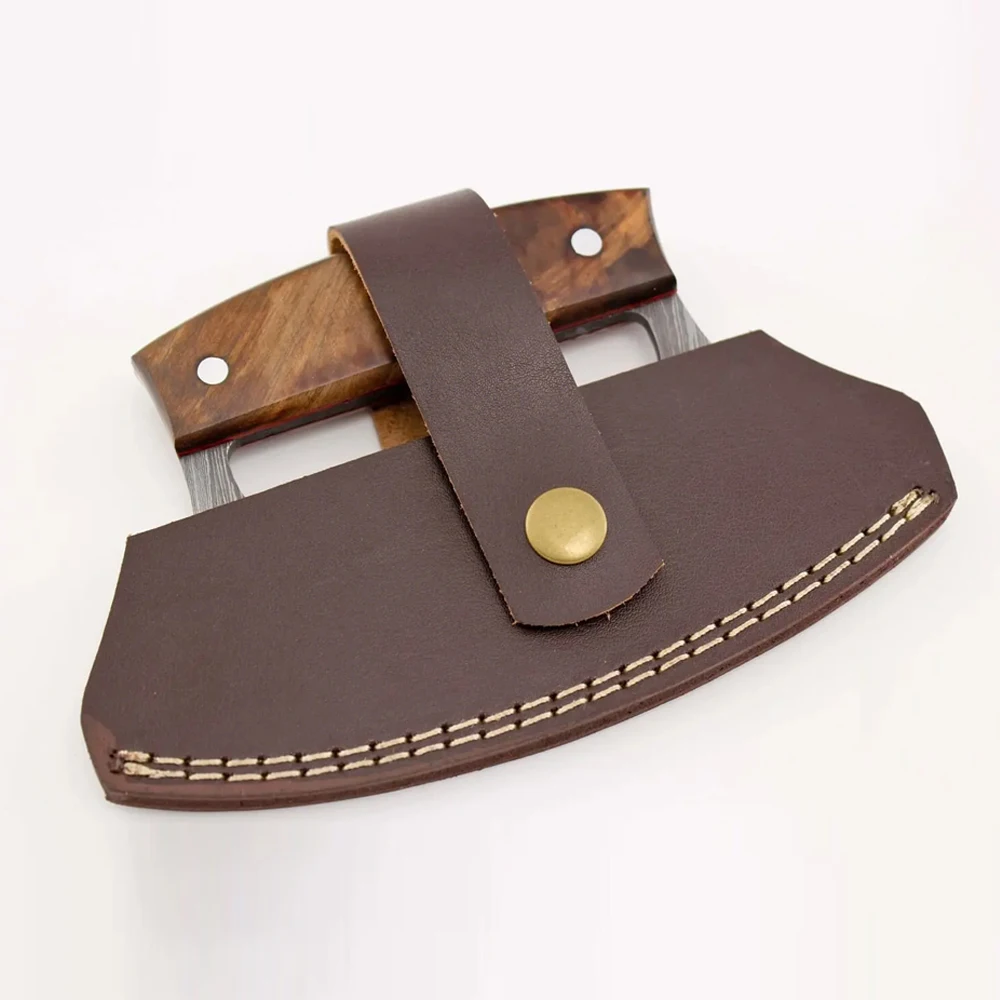 Custom Ulu Knife Handmade Damascus Chef Kitchen Ulu Knife With Leather Sheath