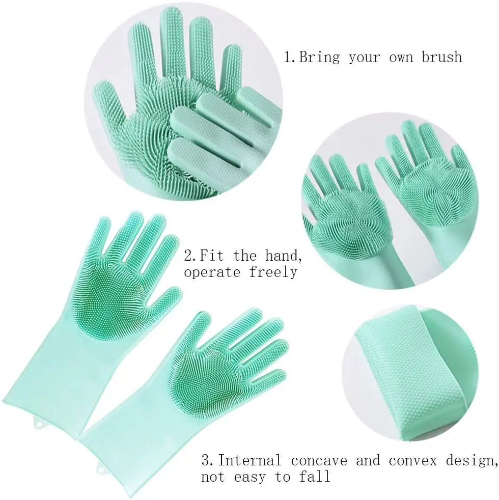 Silicone reusable cleaning brush heat resistant scrubber gloves