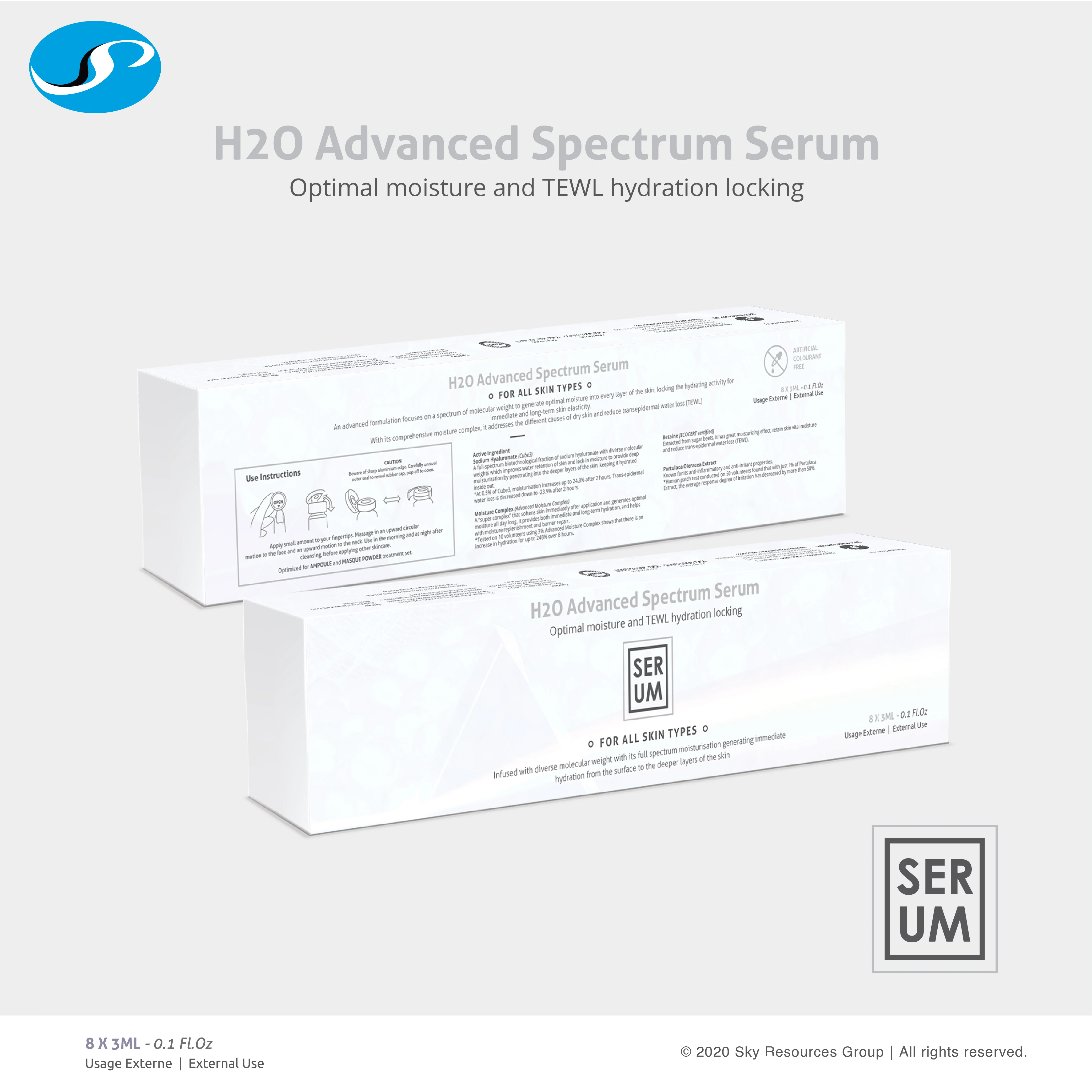 Advanced Hydrating Contain Sodium Hyaluronate Betaine ECOCERT face serum ampoule with TEWL Water-locking Power to cure dry skin