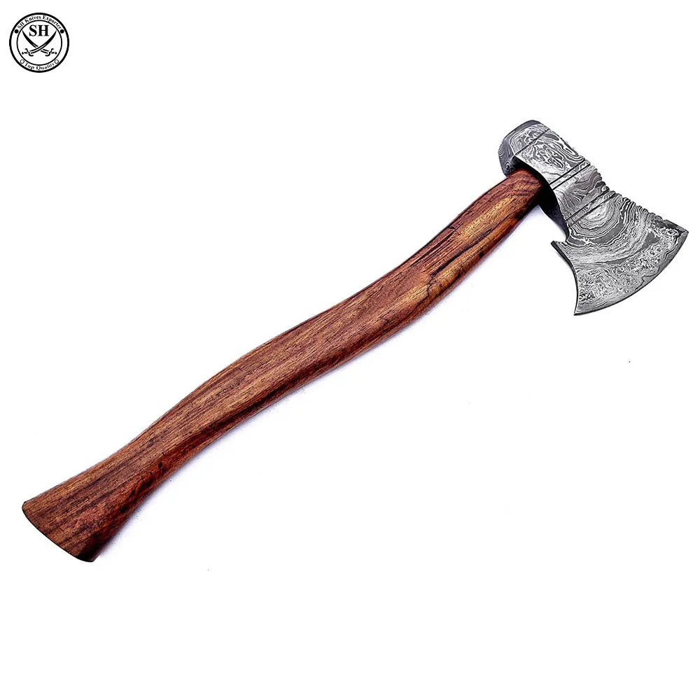 Damascus Steel Handmade Outdoor Camping Tactical Wood Working Axe with Wood Handle