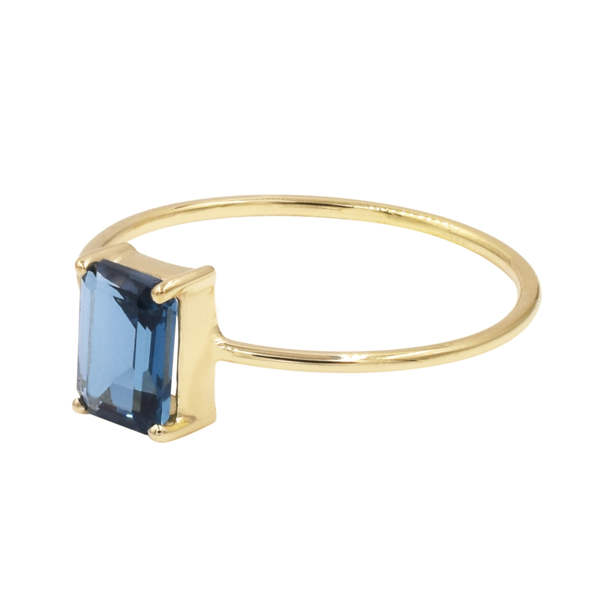 London Blue Topaz Emerald Shape Sterling Silver 1 Micron Gold Plated Ring