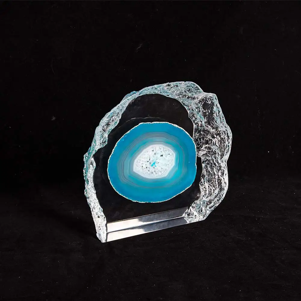Elegant Blue lace Agate Stone table ornament crystal slice in transparent resin craft energy healing stone decorative specimen