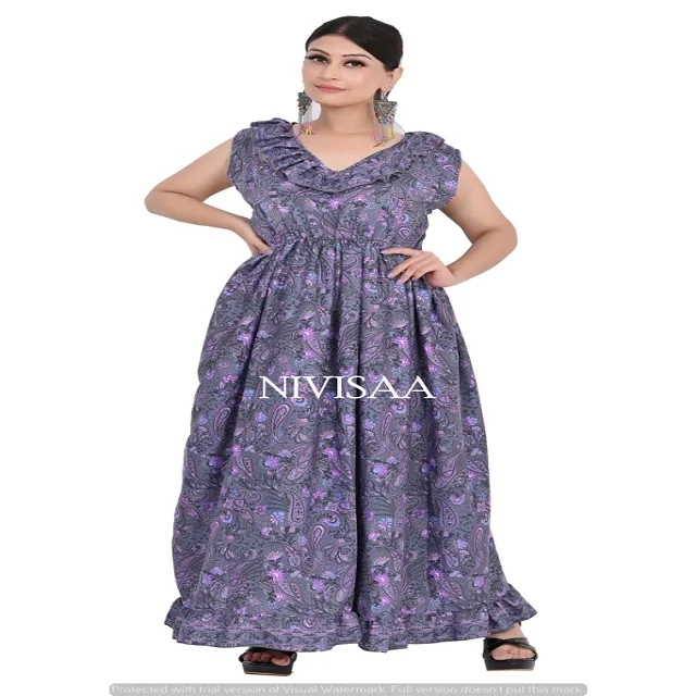 Summer Blue Color 2022 Long Dress Floral Printed Boho Beach Dress Short Sleeves Elegant Design Attractive Look Dress