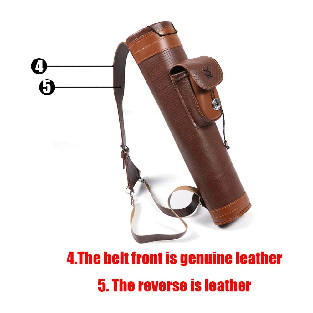 Factory Made OEM/ODM Full Customized 100% Genuine Leather Archery Back Arrow Quiver for Outdoor Sports
