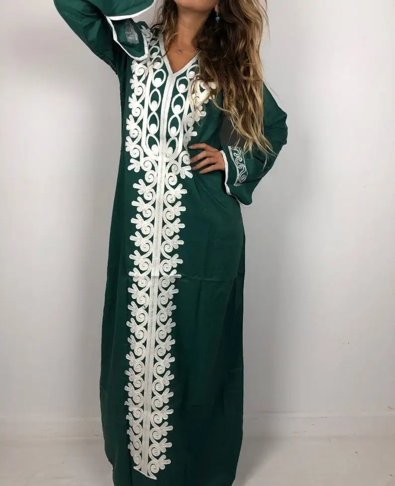 Customized dark green long Fashion White Embroidered Crochet Woman Dress