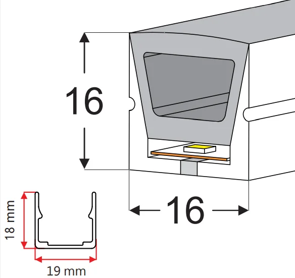 
led silicone strip led strip for wall lighting decoration lighting 16x16mm 