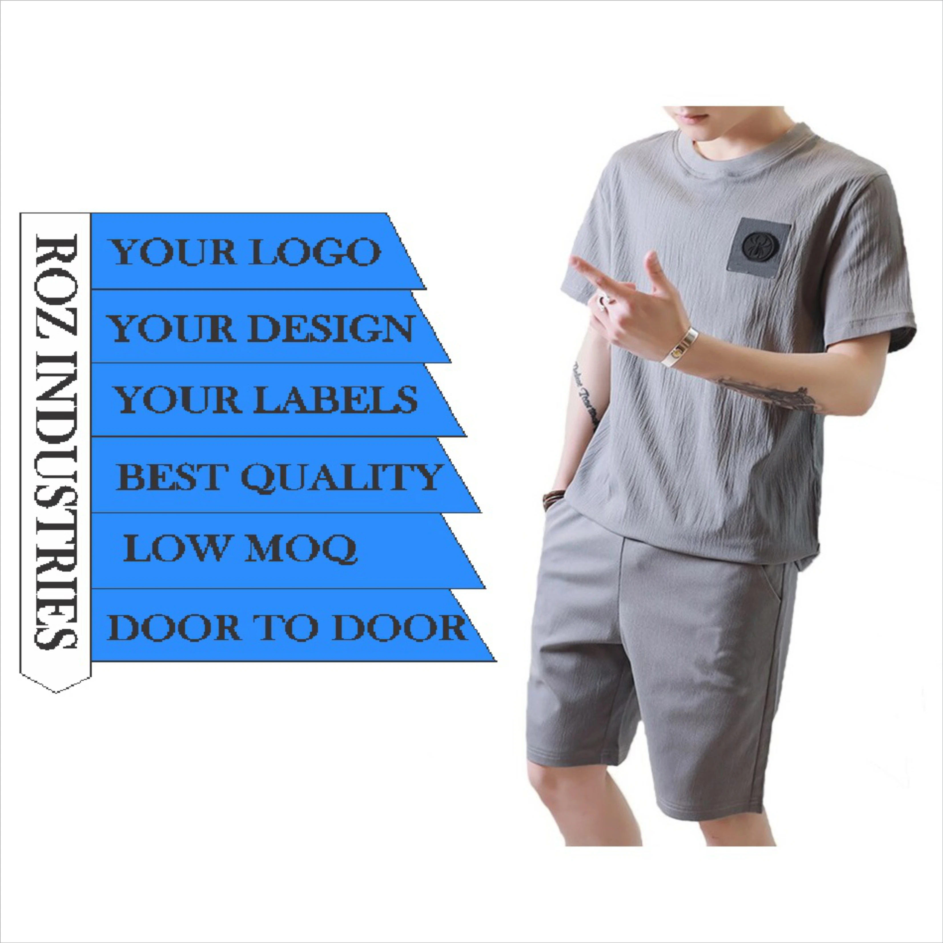 Men customized Slim fit Twin sets T-Shirts and shorts New design 100% cotton Men twin set