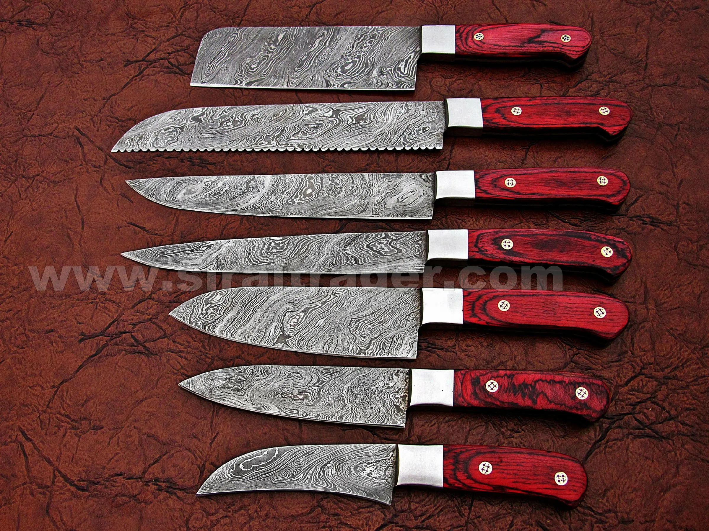
Fixed blade Damascus steel Chef knife set Beautiful Colour wood 
