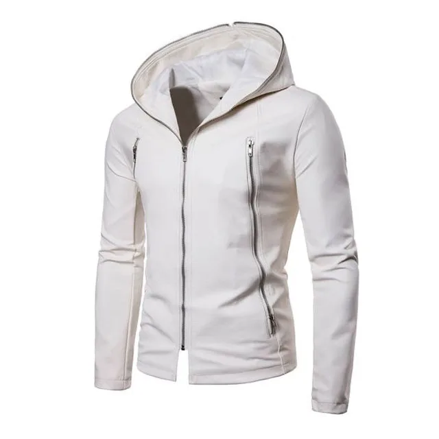 Мужская кожаная куртка с длинным рукавом теплая Повседневная Осенняя байкерская из искусственной кожи карманами модель 2021 года