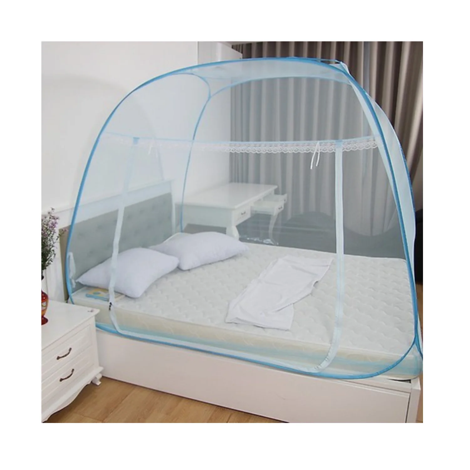 
 Square top Self-extracting Mosquito Net No need to install the mosquito net with Mongolian bag zipper made in Vietnam  