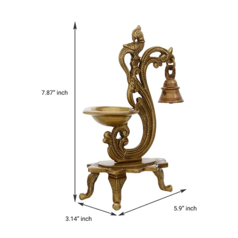 Латунная антикварная масляная лампа «попугай» Diya