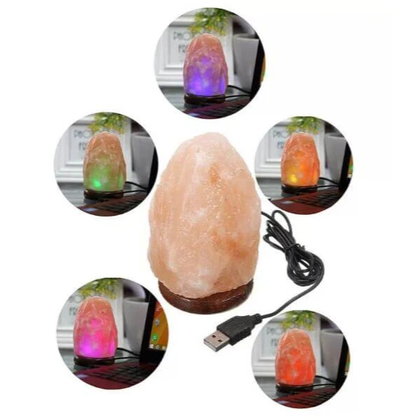 
USB SALT LAMP PINK NATURAL SHAPE WITH MULTI SEVEN COLOR BULB 