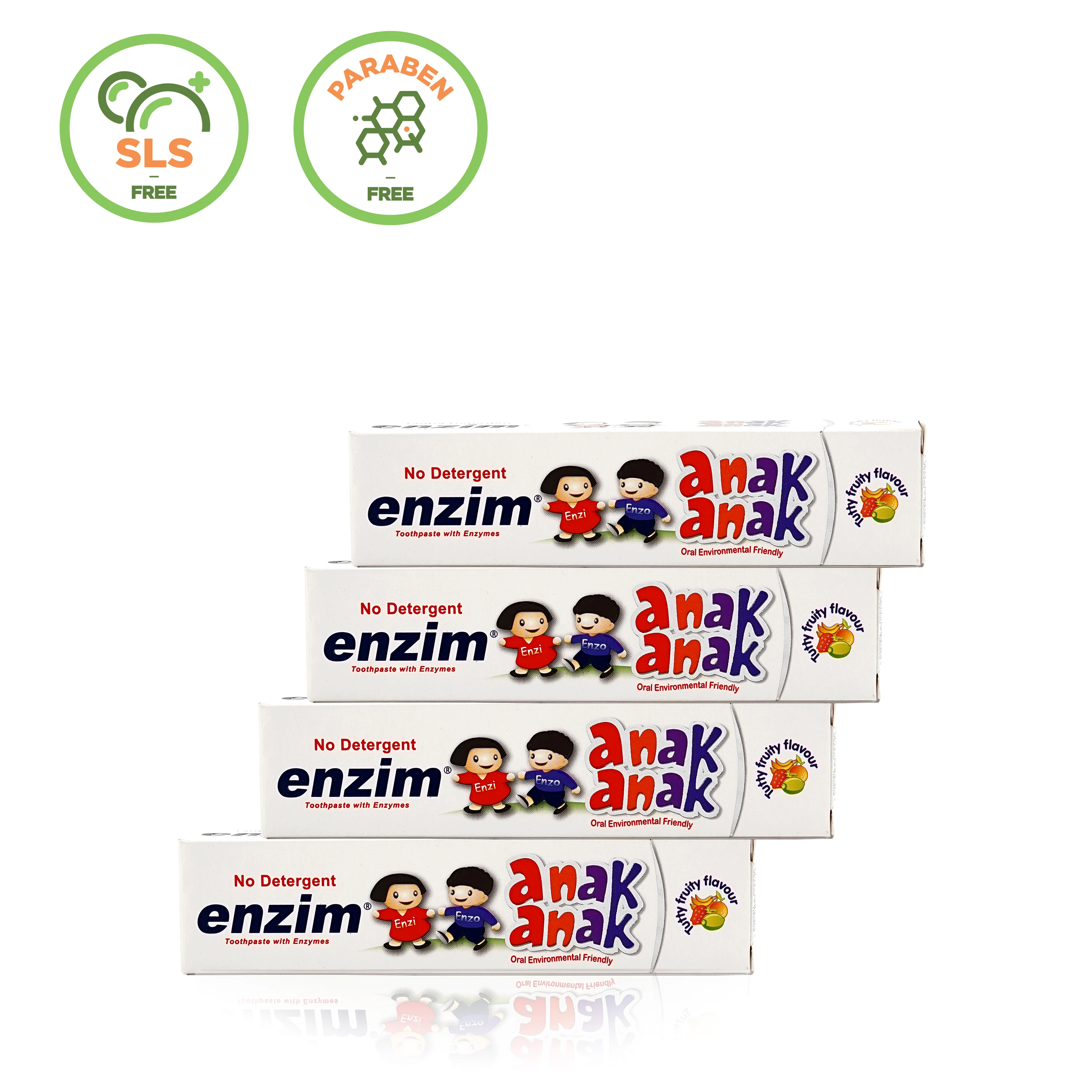 Tutti Frutti toothpaste kids with Enzym and Xilytol to protect milk teeth from Caries and maintenance till permanent teeth