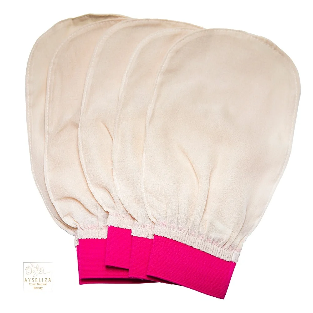 Silk Exfoliating Mitt Hot Selling Turkish Pink Glove Clean Body Skin Turkish Pure Cocoon Silk Mitt with Rubber Band Custom Logo