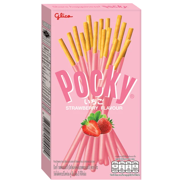 Оптовая продажа, бисквитные палочки Glico Pocky со вкусом клубники, тайская закуска высокого качества 47 г.
