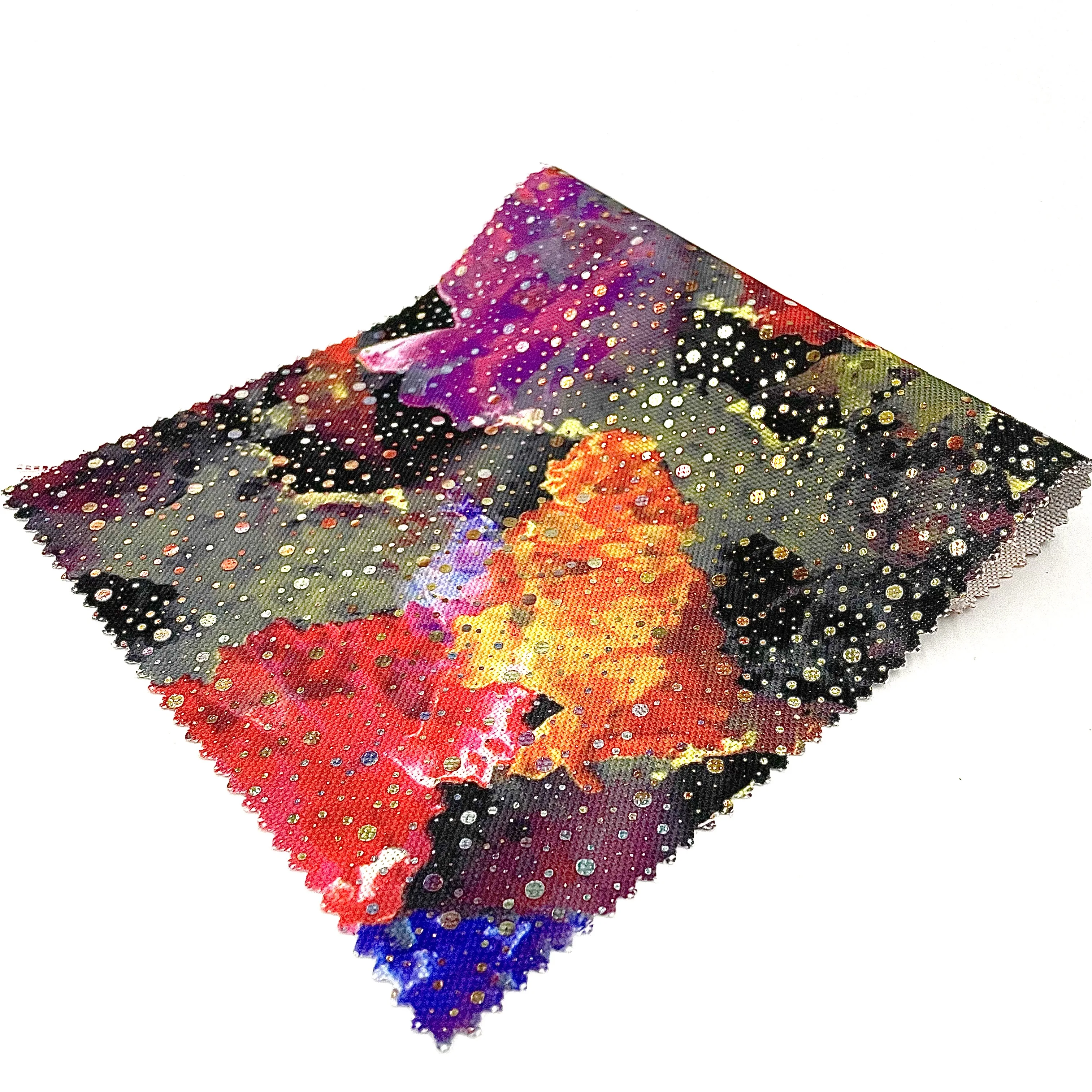 EPO 600D 100 Polyester with Glossy Floral Laser Film Transferred Print for Luggage