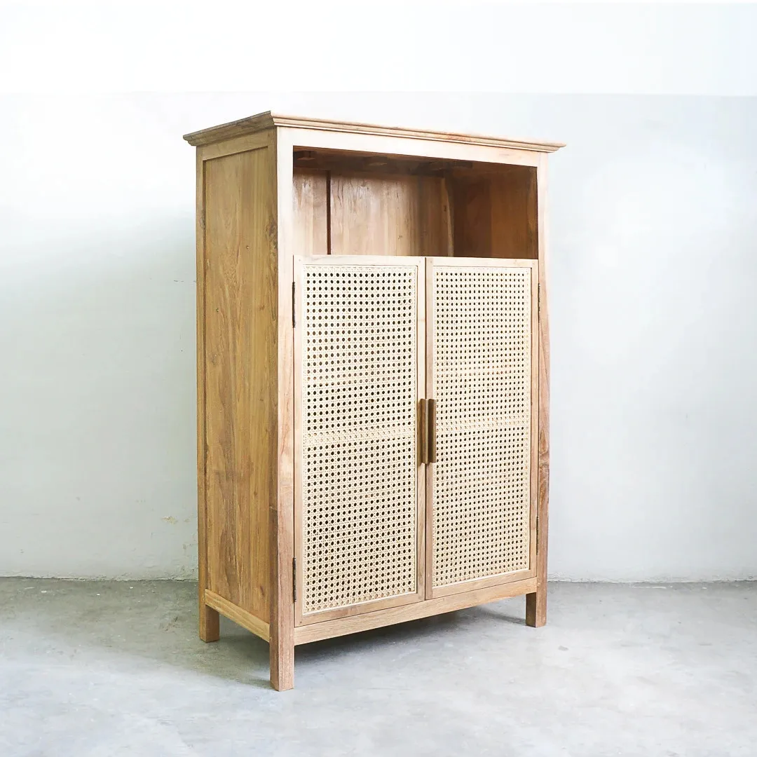 
High quality natural rattan and wood cabinet kitchen storage made in Vietnam 