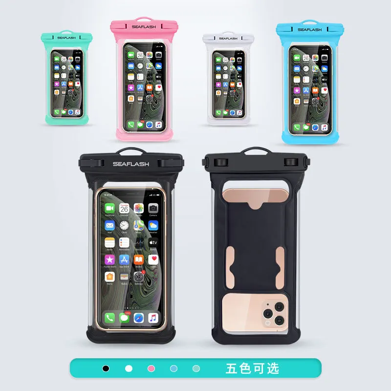 Snap Button Custom logo swimming floating mobile phone accessories transparent waterproof cellphone case bag