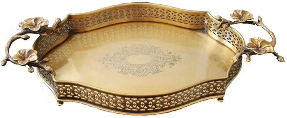 Gold Round Storage Trays,Brass Presentation Plates,Decorative Storage Organizer Serving Tray Jewelry/Cosmetic/Kitchen Tableware9