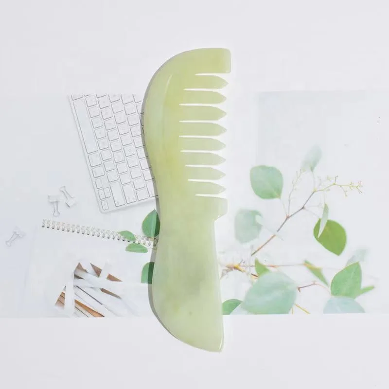Wholesale natural jade lace comb large tooth edge hand comb healing massage hair combs