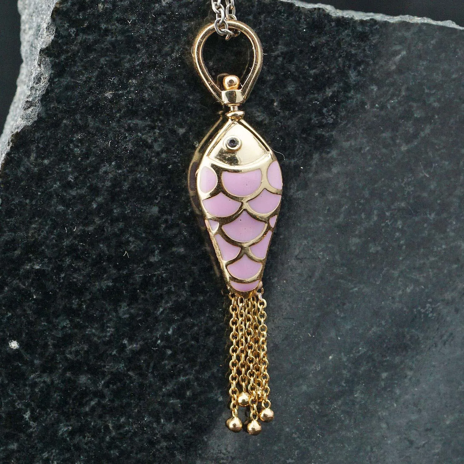 Ruby Eyed Baby Pink Eanmel Solid 14k Yellow Gold Designer Fish Charm Pendant Jewelry Wholesale