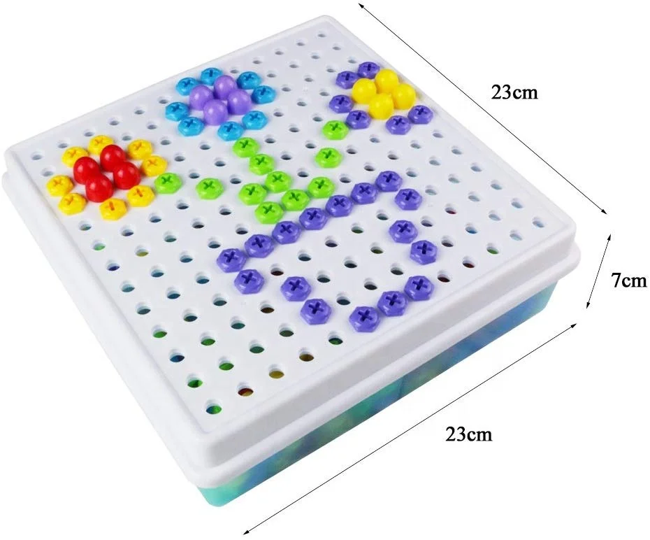 
Pegboar Toy Construction Toys Creative Building Blocks Bricks Diy Mosaic Puzzle Bolt and Mushroom Nails 2 in 1 with Storage Box 