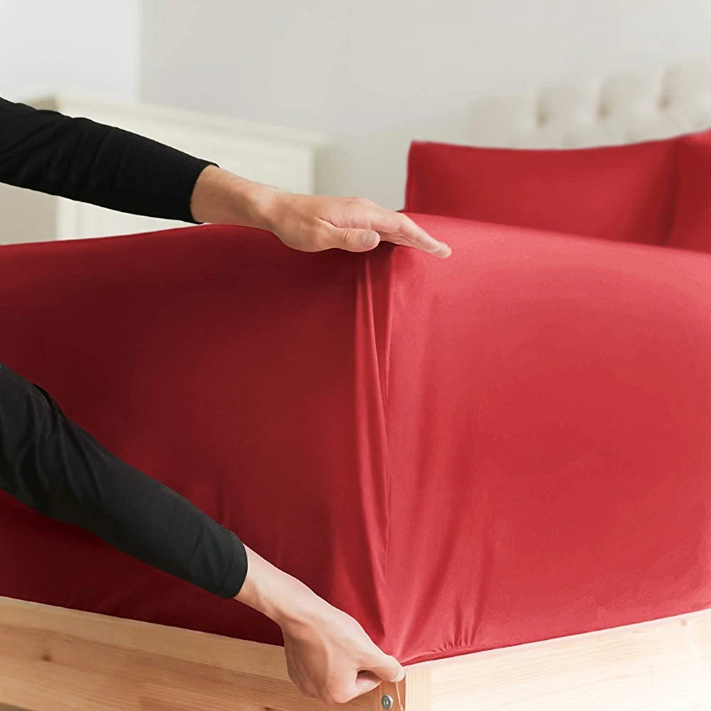 King  Size Red  Color Wholesale High Quality Jersey knitted Fitted Sheet Knitted with soft jersey cotton for sleep comfort